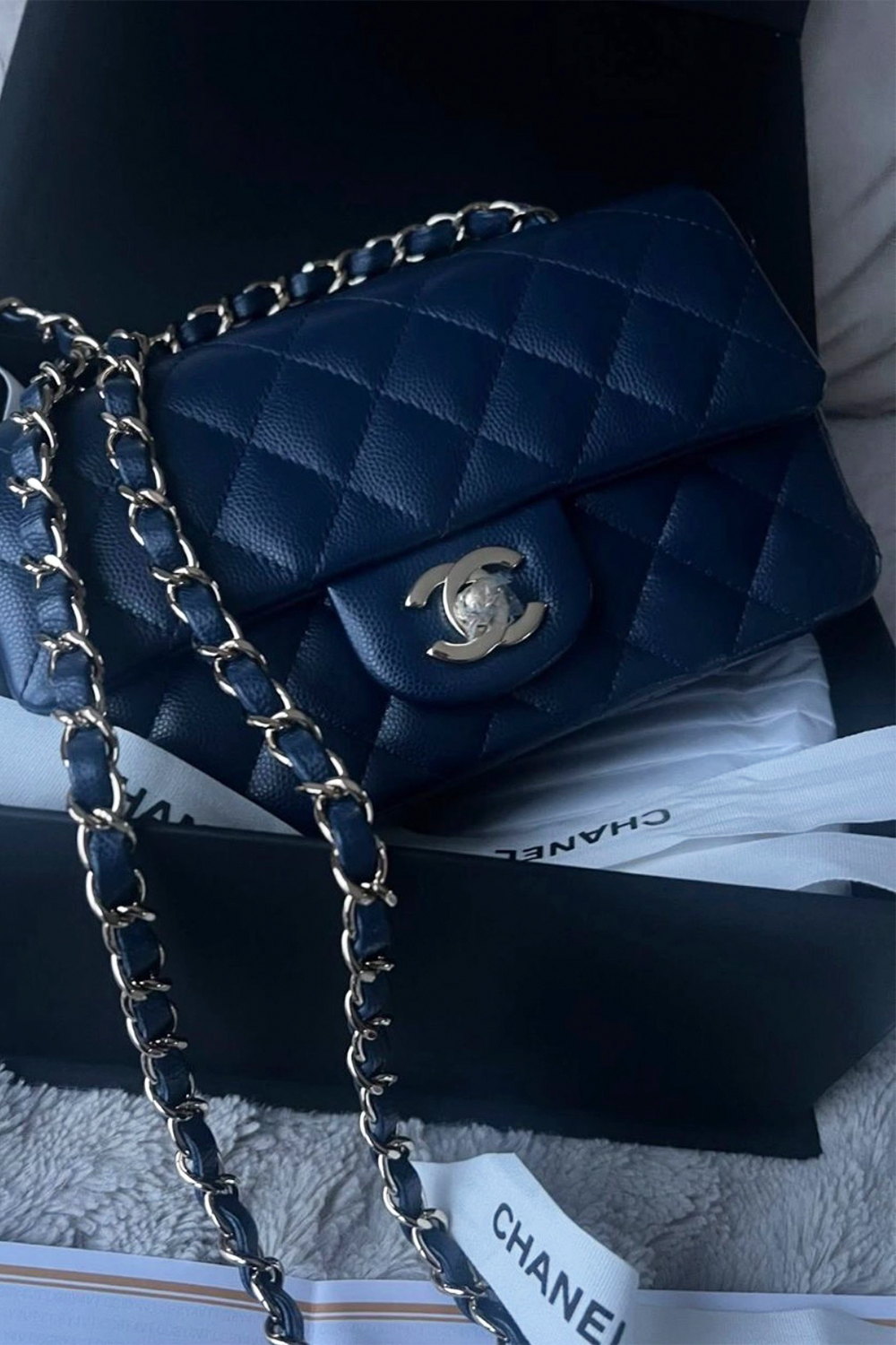 Chanel Mini Rectangular flap bag | navy blue